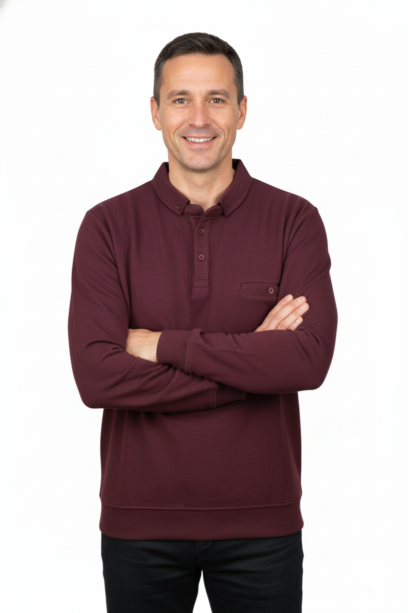 Oppland Erkek Kışlık Kazak Polo Yaka Oxford Fleto Cepli Dokulu Rahat Kesim Tam Kalıp